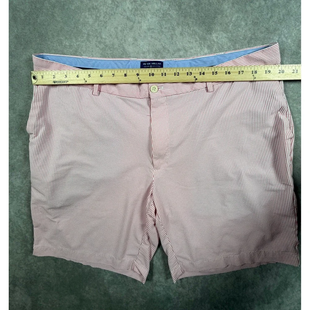 Peter Millar Mens 40 Crown Crafted Matlock Seersucker Shorts Pink Stripe Golf
